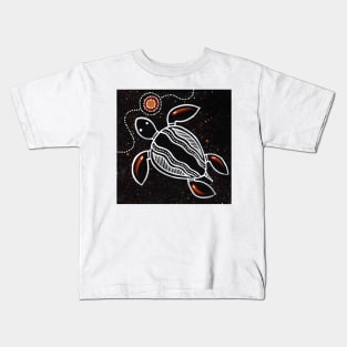 Aboriginal Art - Turtle Black Kids T-Shirt